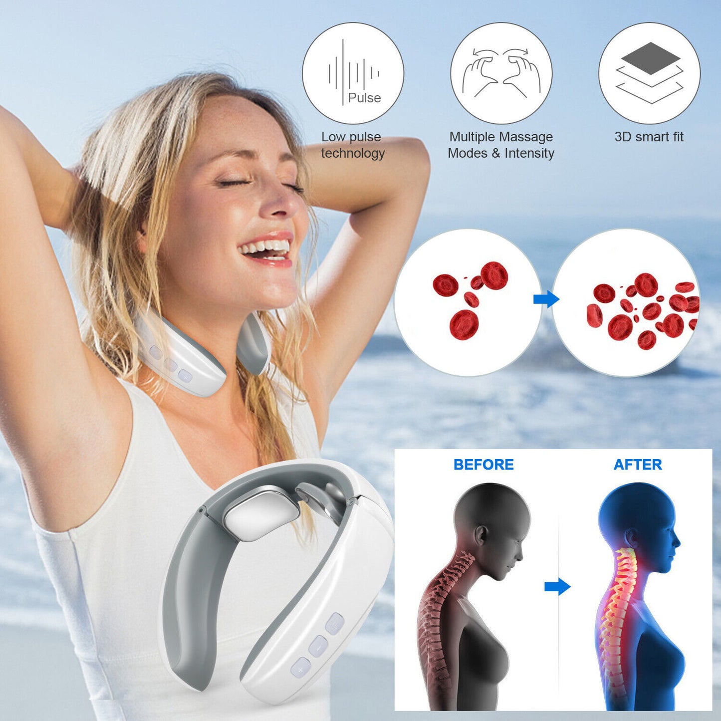 Electric Cervical Neck Pulse Massager Body Shoulder Muscle Relax Relieve Pain